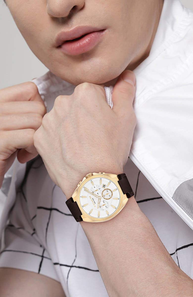 COACH Jackson Chronograph Leather Strap Watch, 44mm, Alternate, color, White