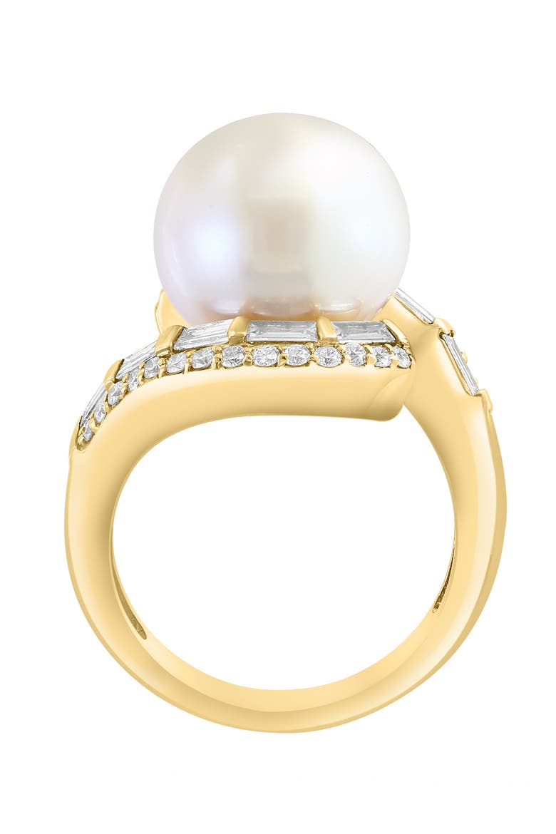 14K Yellow Gold Diamond & Freshwater Pearl Bypass Ring, Alternate, color, 14K Gold