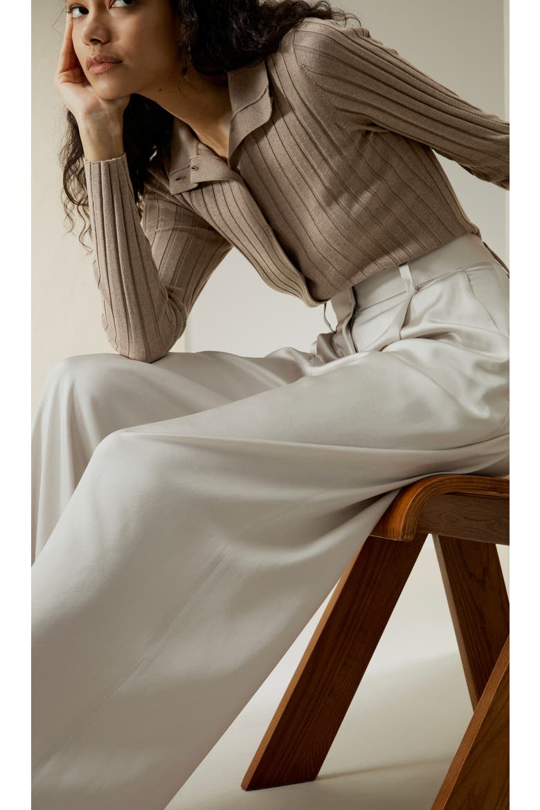 High-Waisted Wide Leg Dense Silk Pants, Alternate, color, Pale Gray