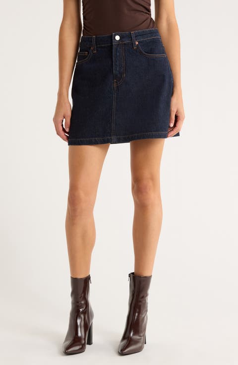 Rue High Waist Denim Miniskirt
