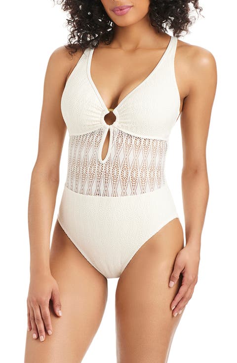 Lace Overlay One-Piece Swimsuit