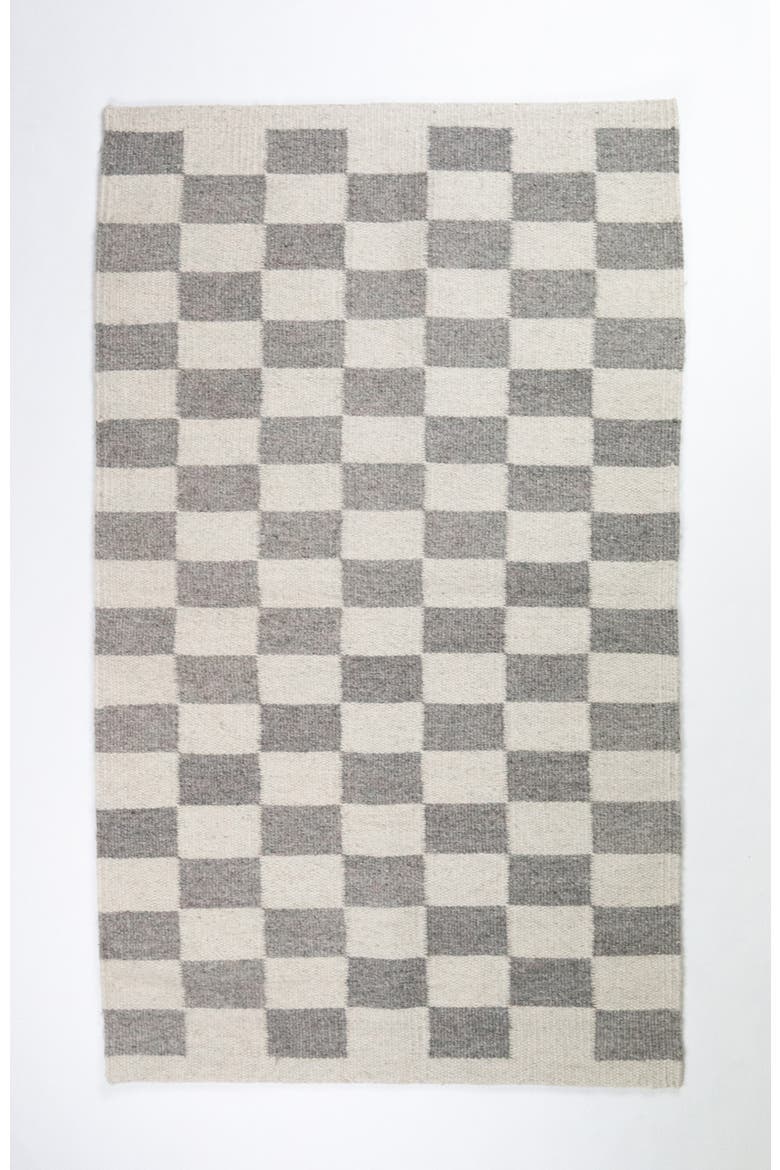Zapptec Grey Checkered Handwoven Flatweave Wool Rug, Main, color, Grey