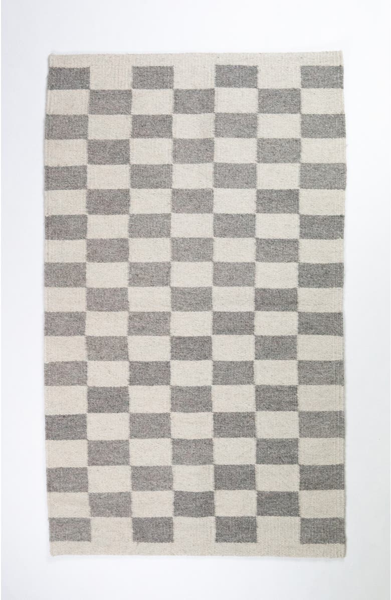 Archive New York Zapptec Grey Checkered Handwoven Flatweave Wool Rug, Main, color, Grey
