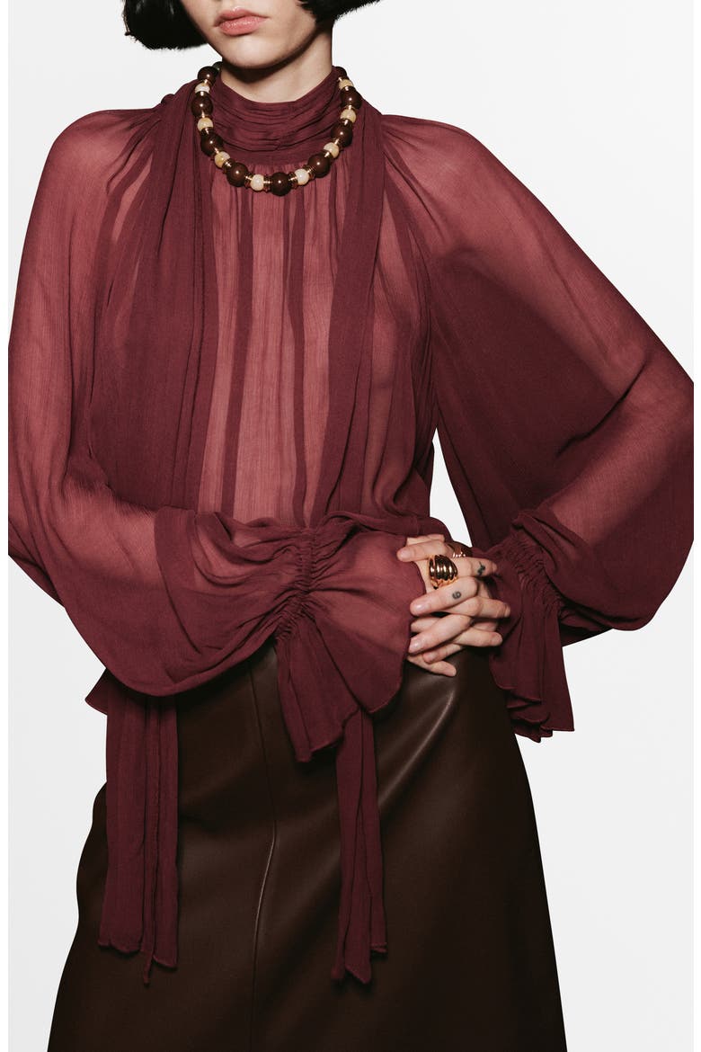 Semisheer Top, Main, color, BURGUNDY