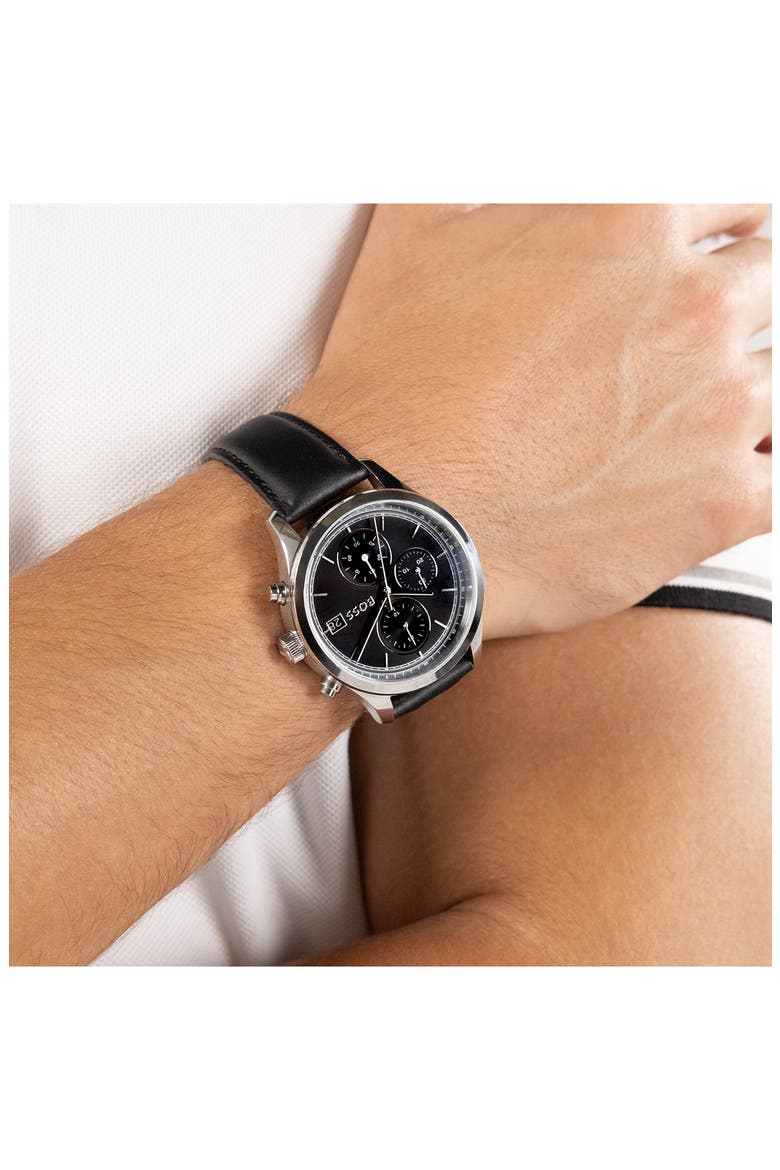 Stratus Chronograph Leather Strap Watch, 41mm, Alternate, color, BLACK