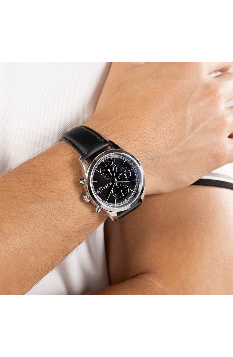 BOSS Stratus Chronograph Leather Strap Watch, 41mm, Alternate, color, 