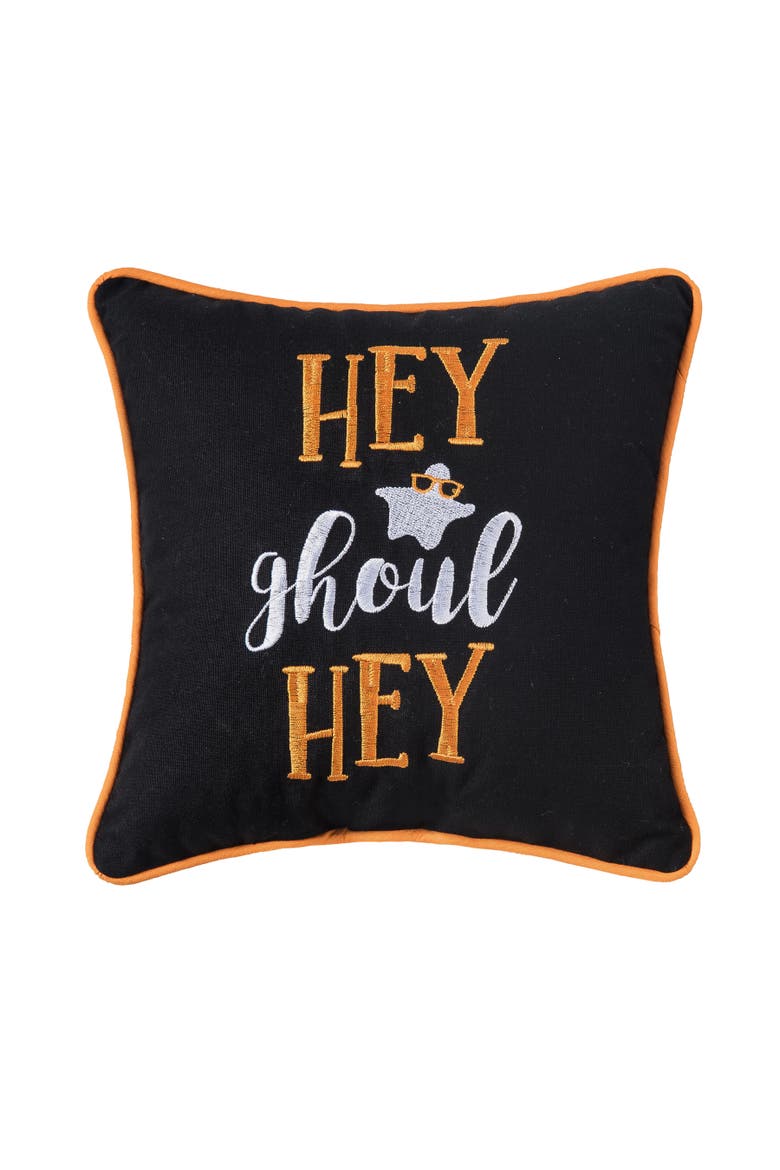 Hey Ghoul Hey Halloween Small/Petite Accent Pillow, 10" x 10", Main, color, Orange