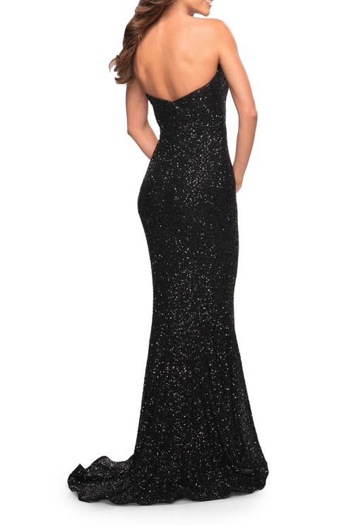 La Femme Strapless Sweetheart Luxe Sequin Gown In Black