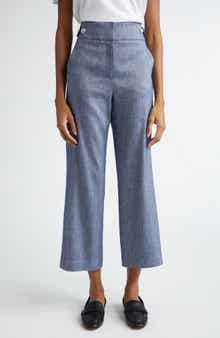 Veronica Beard Aubrie Crop Flare Linen Blend Pants
