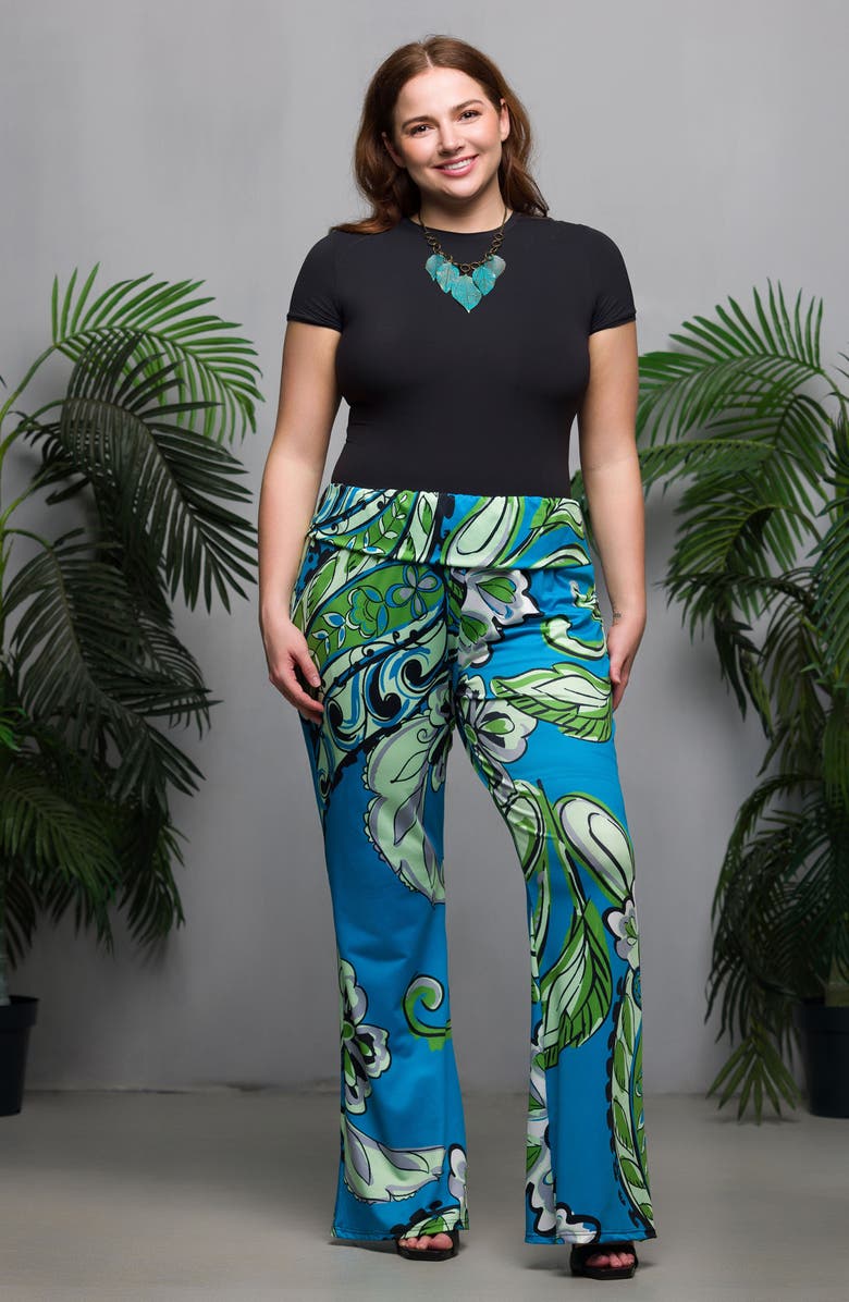 24seven Comfort Apparel Paisley Print Foldover Waist Pants, Alternate, color, 