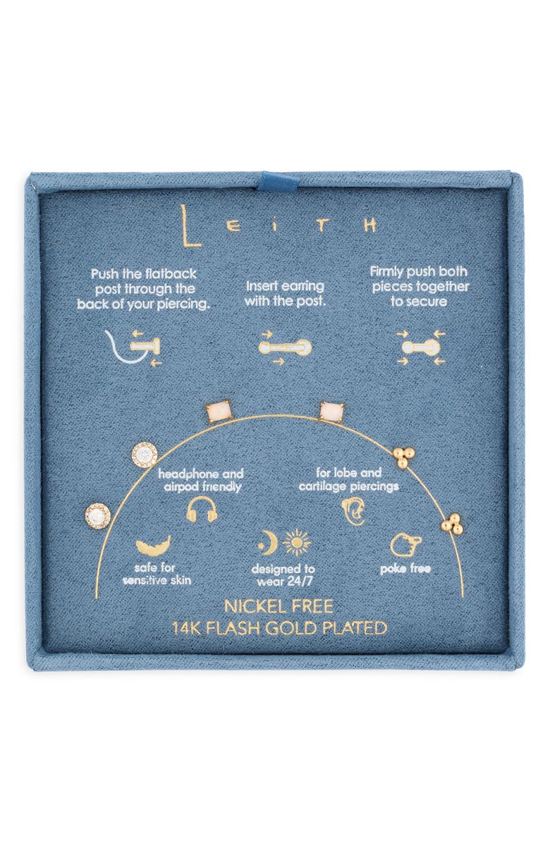 Leith 3-Pack CZ & Opal Assorted Flatback Stud Earrings, Main, color, Clear- White- Gold