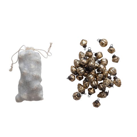 Embossed Mercury Glass Ornaments in Muslin Bag, Set of 36