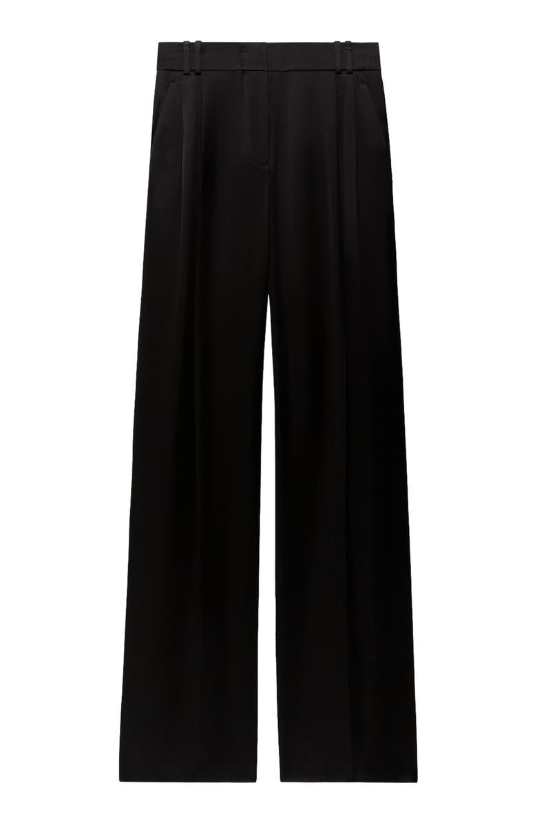 Another Tomorrow Satin Pleated Trouser, Alternate, color, Black