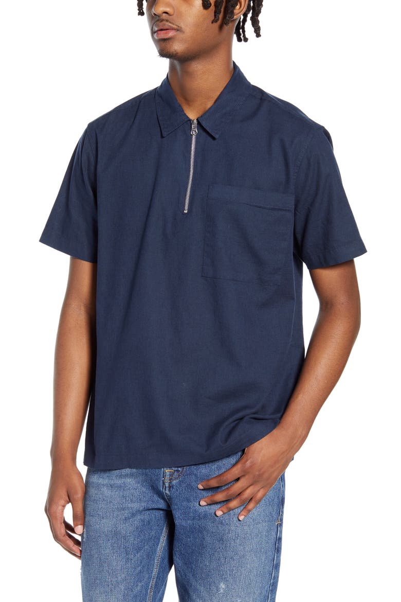 Classic Fit Short Sleeve Quarter Zip Popover Shirt, Main, color, NAVY BLUE
