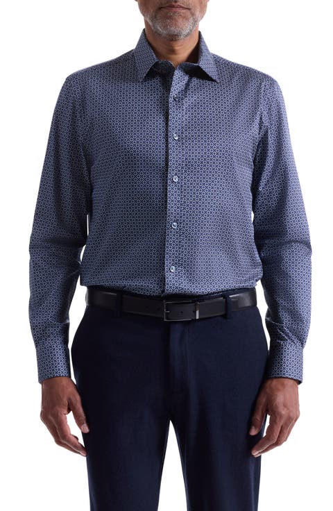 Julian Shaped Fit Geo Print Cotton Button-Up Shirt