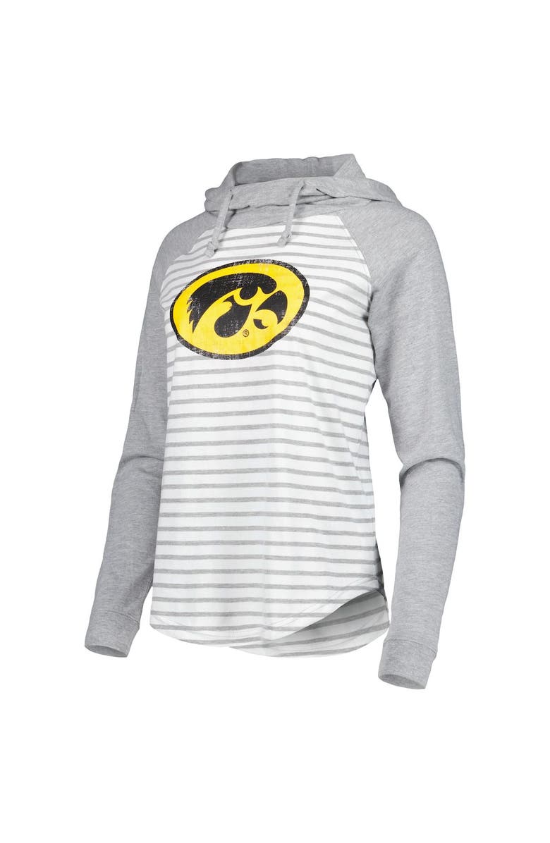 COLOSSEUM Women's Colosseum Heathered Gray/White Iowa Hawkeyes Gloria Raglan Long Sleeve Hoodie T-Shirt, Alternate, color, 