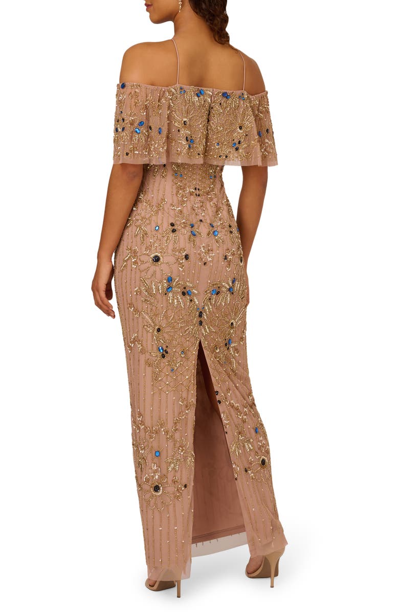Adrianna Papell Beaded Cold Shoulder Gown, Alternate, color, 
