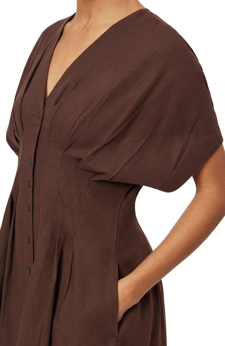 Scotch & Soda Dolman Sleeve Linen Blend Midi Dress, Alternate, color, Hot Fudge