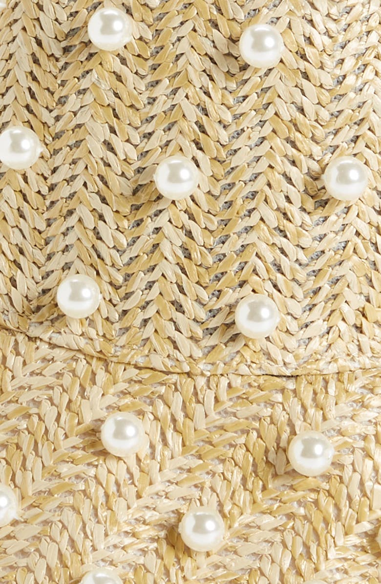 Lele Sadoughi Imitation Pearl Raffia Bucket Hat, Alternate, color,