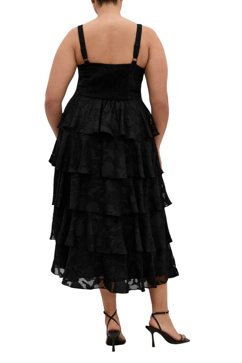 Daniela Tiered Ruffle Sleeveless Midi Dress, Alternate, color, BLACK
