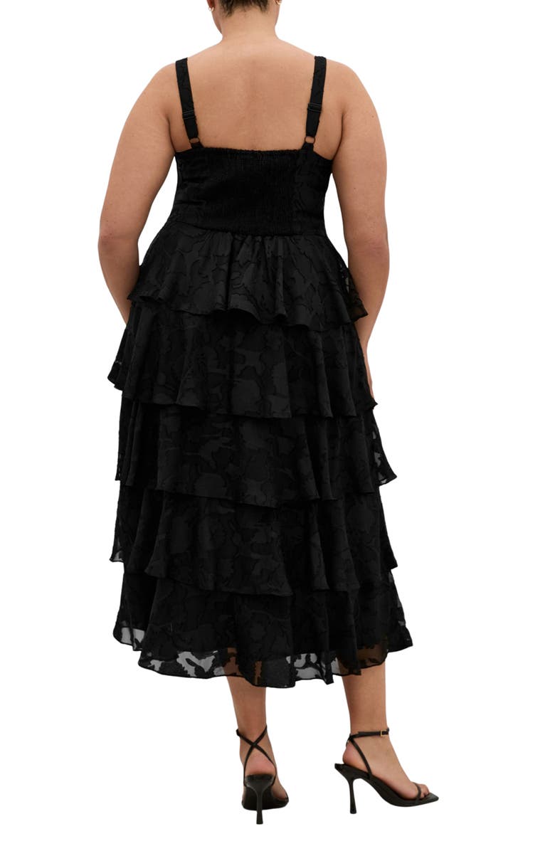 City Chic Daniela Tiered Ruffle Sleeveless Midi Dress, Alternate, color, Black