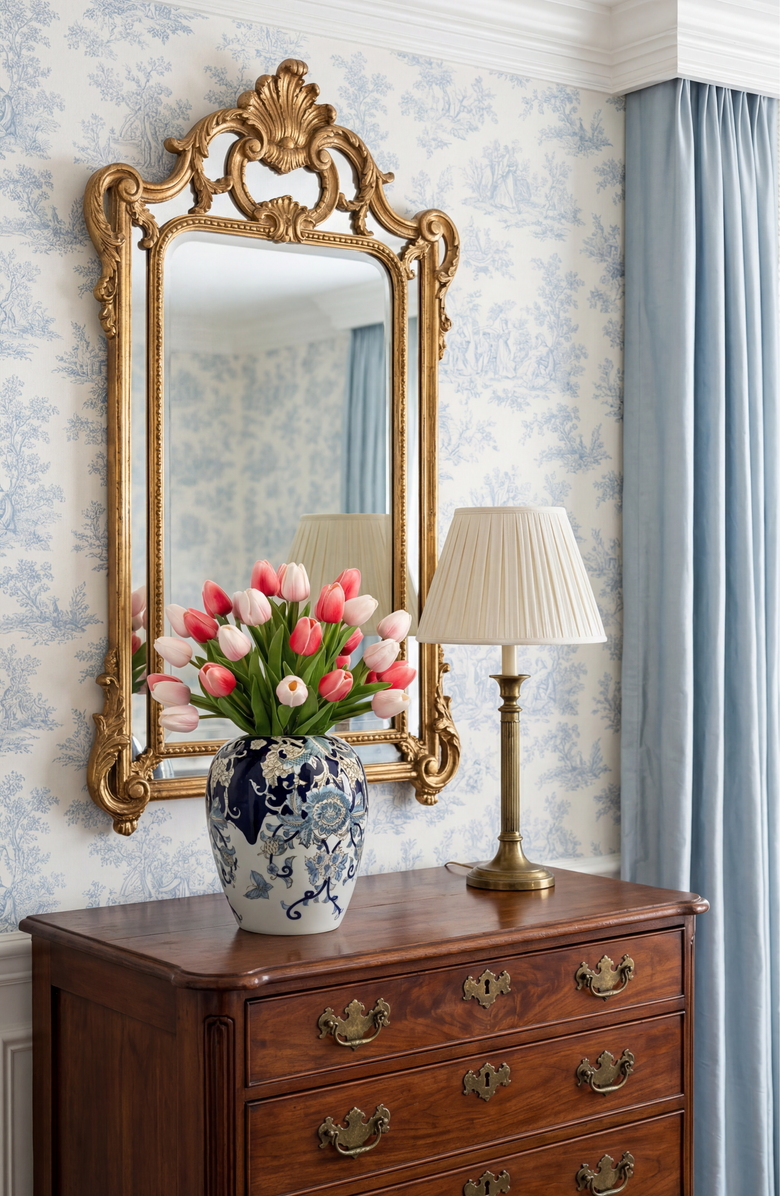 CocoBella Odette RealTouch Tulip Toile Arrangement, Alternate, color, Pink