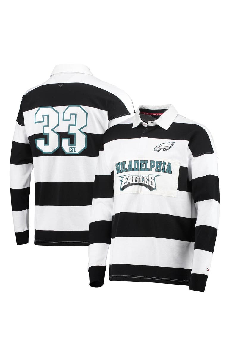Tommy Hilfiger Men's Tommy Hilfiger Black/White Philadelphia Eagles Varsity Stripe Rugby Long Sleeve Polo, Alternate, color, 