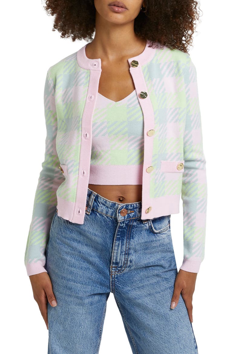 Candy Check Cardigan, Main, color, PINK LIGHT