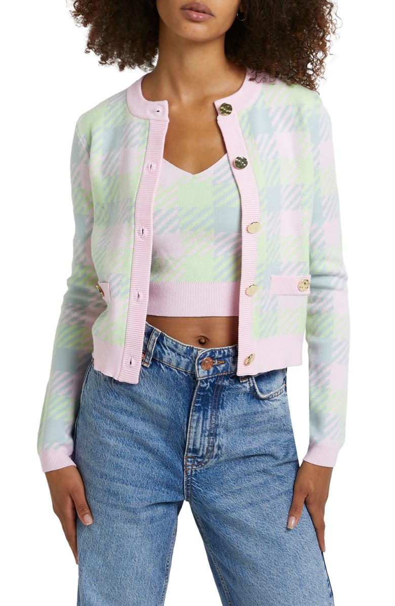 River Island Candy Check Cardigan, Main, color, 