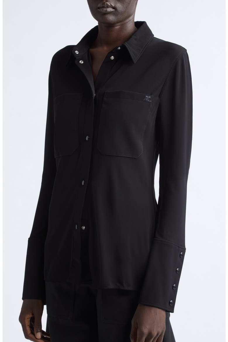 Two Pocket Stretch Jersey Snap Front Shirt, Alternate, color, BLACK
