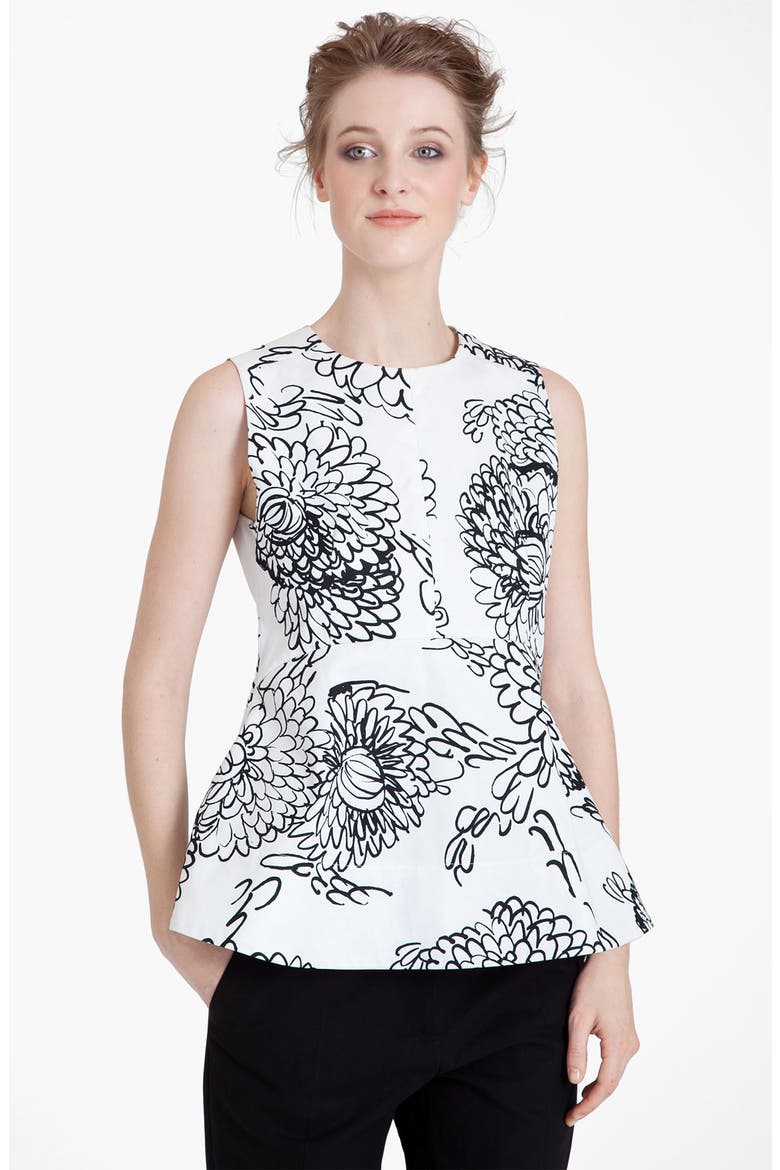Mum Print Gabardine Peplum Top, Main, color, BLACK WHITE