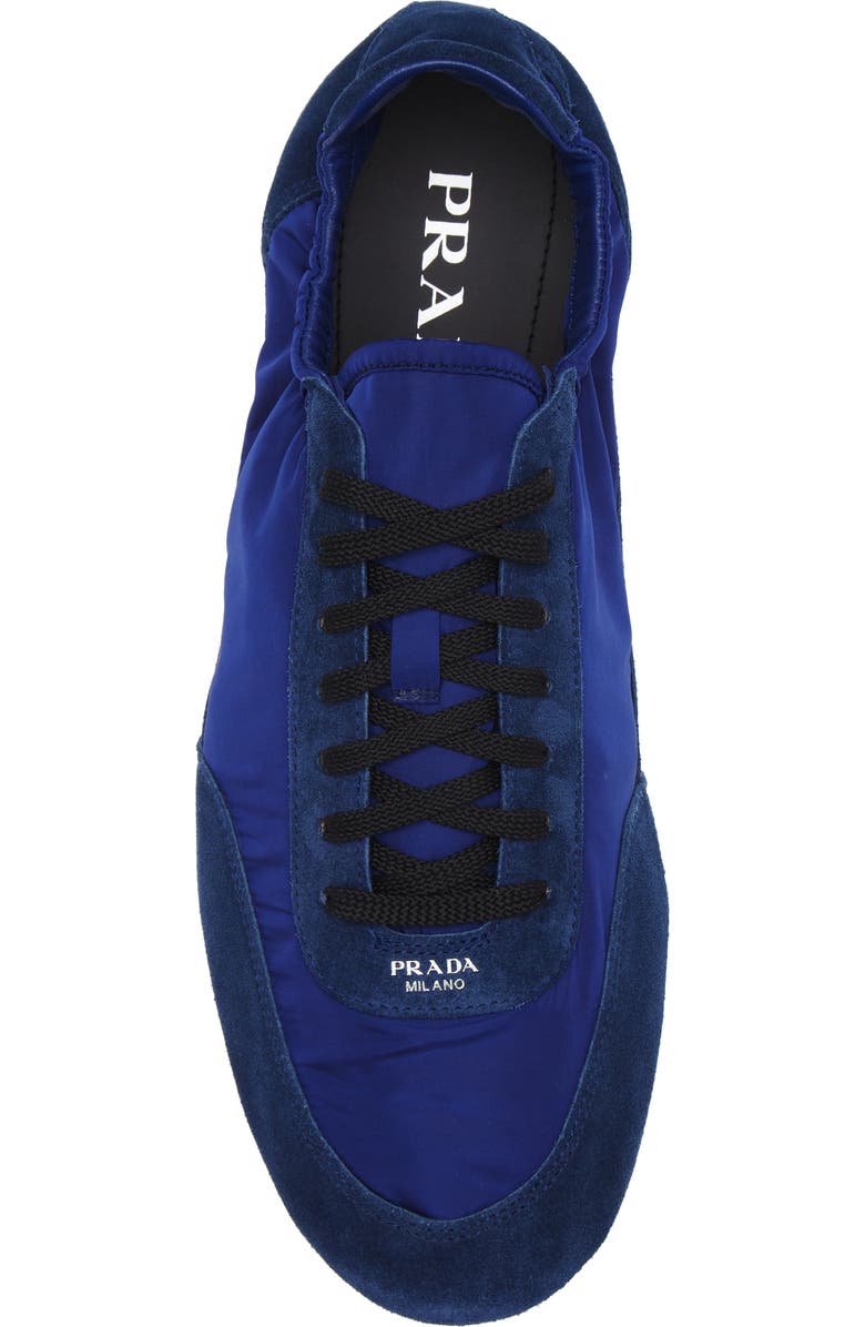 Prada Collapse Mixed Media Low Top Sneaker, Alternate, color, Bluette