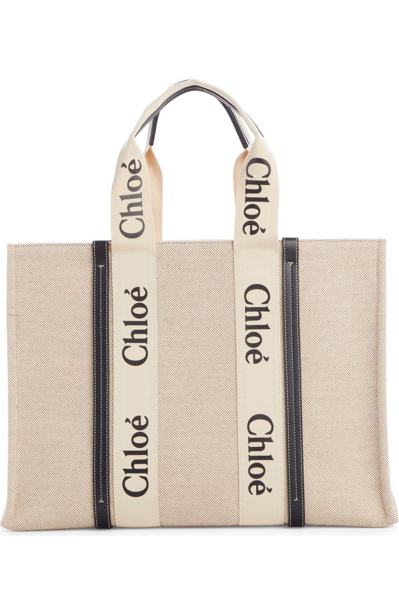 Chloé Large Woody Logo Strap Canvas Tote, Alternate, color,