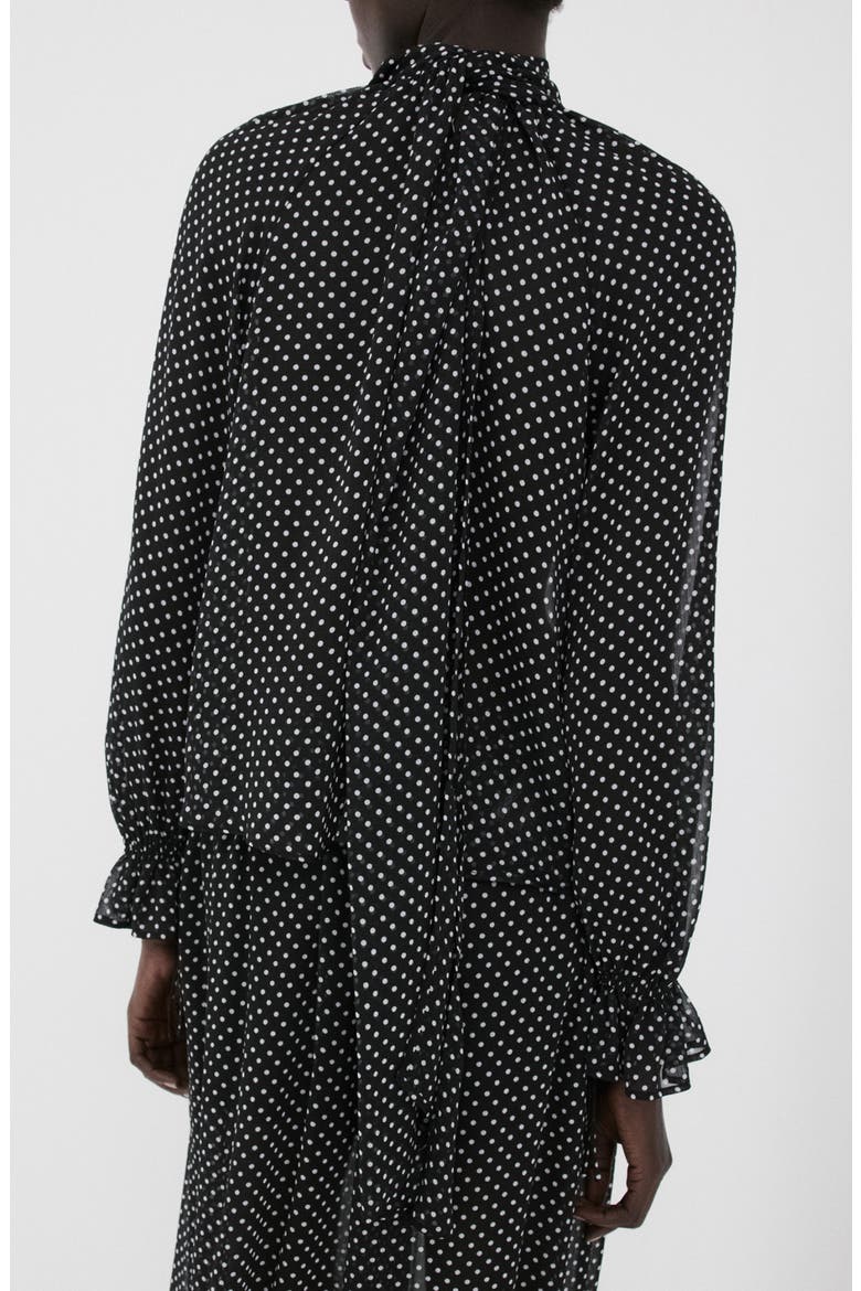 Dot Tie Neck Top, Alternate, color, BLACK