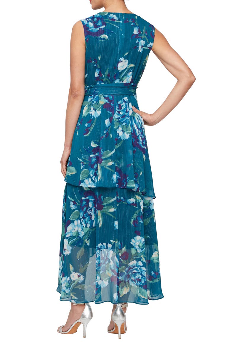 Floral Sleeveless Tiered Chiffon Maxi Dress, Alternate, color, TEAL MULTI