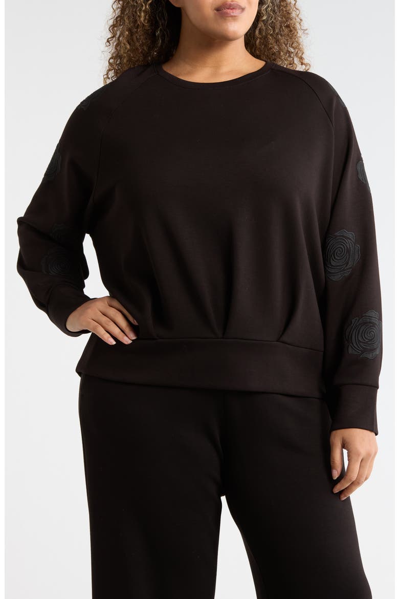 Rose Embroidered Scuba Top, Main, color, BLACK