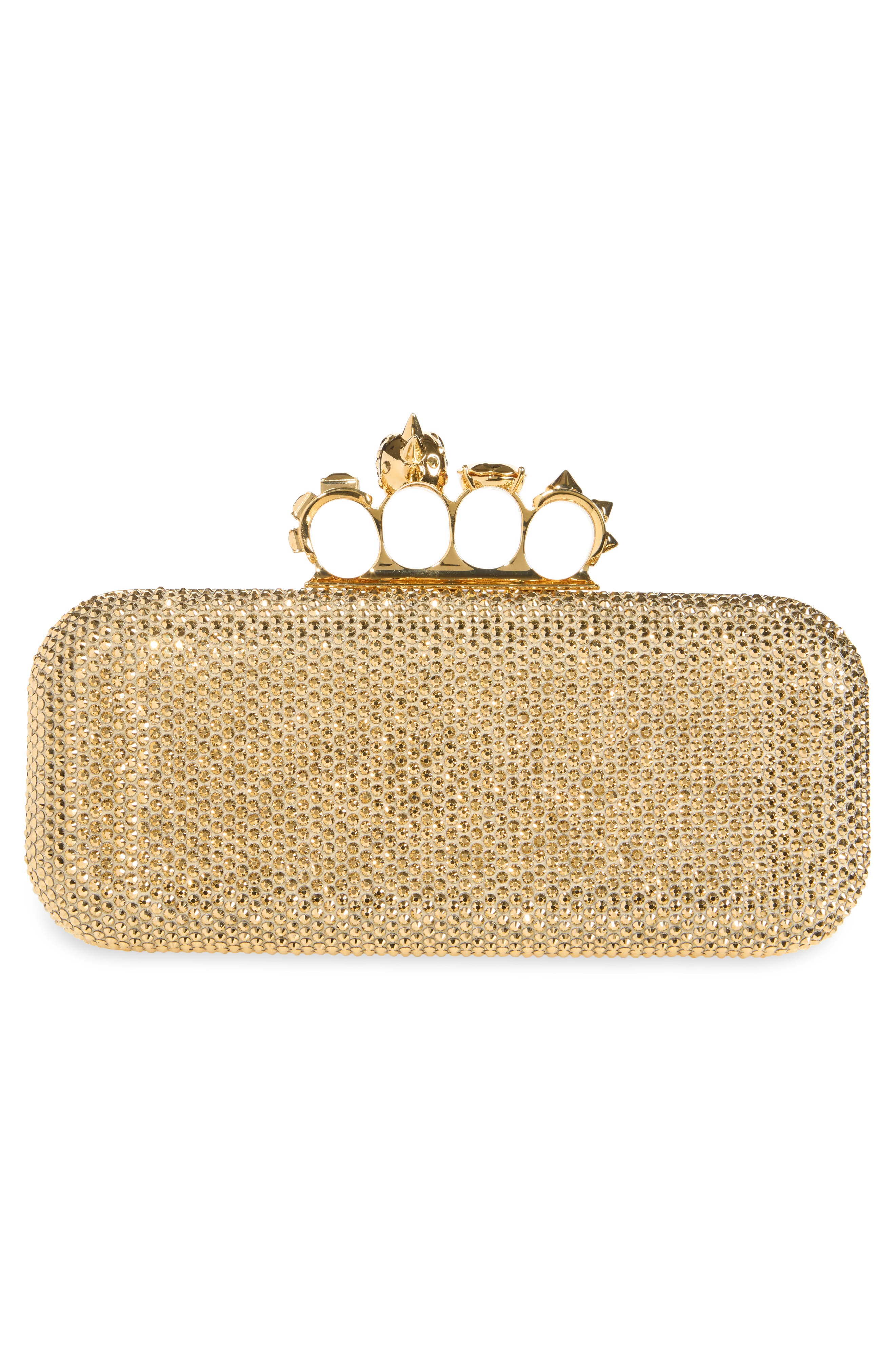 Long Knuckle Crystal Embellished Suede Clutch, Alternate, color, MIX COLOR