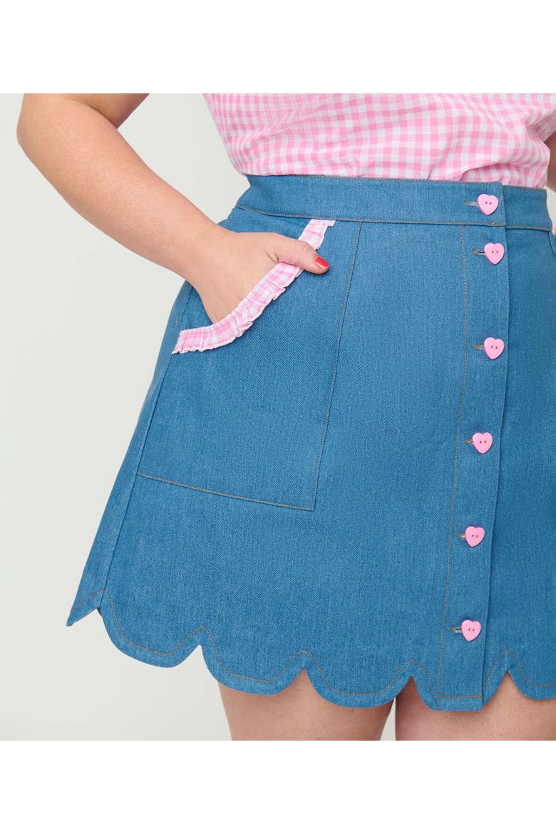 Plus Size Scallop Hem Mini Skirt, Alternate, color, Blue & Pink Gingham
