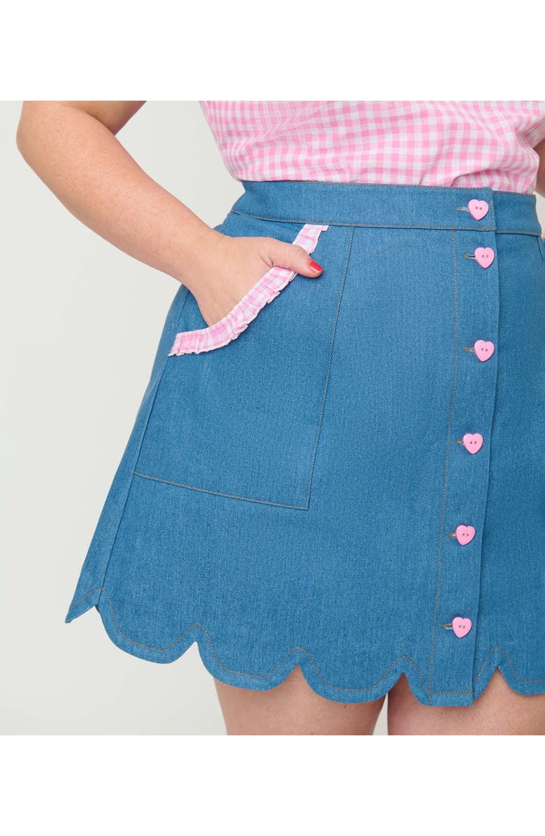 Smak Parlour Plus Size Scallop Hem Mini Skirt, Alternate, color, Blue & Pink Gingham