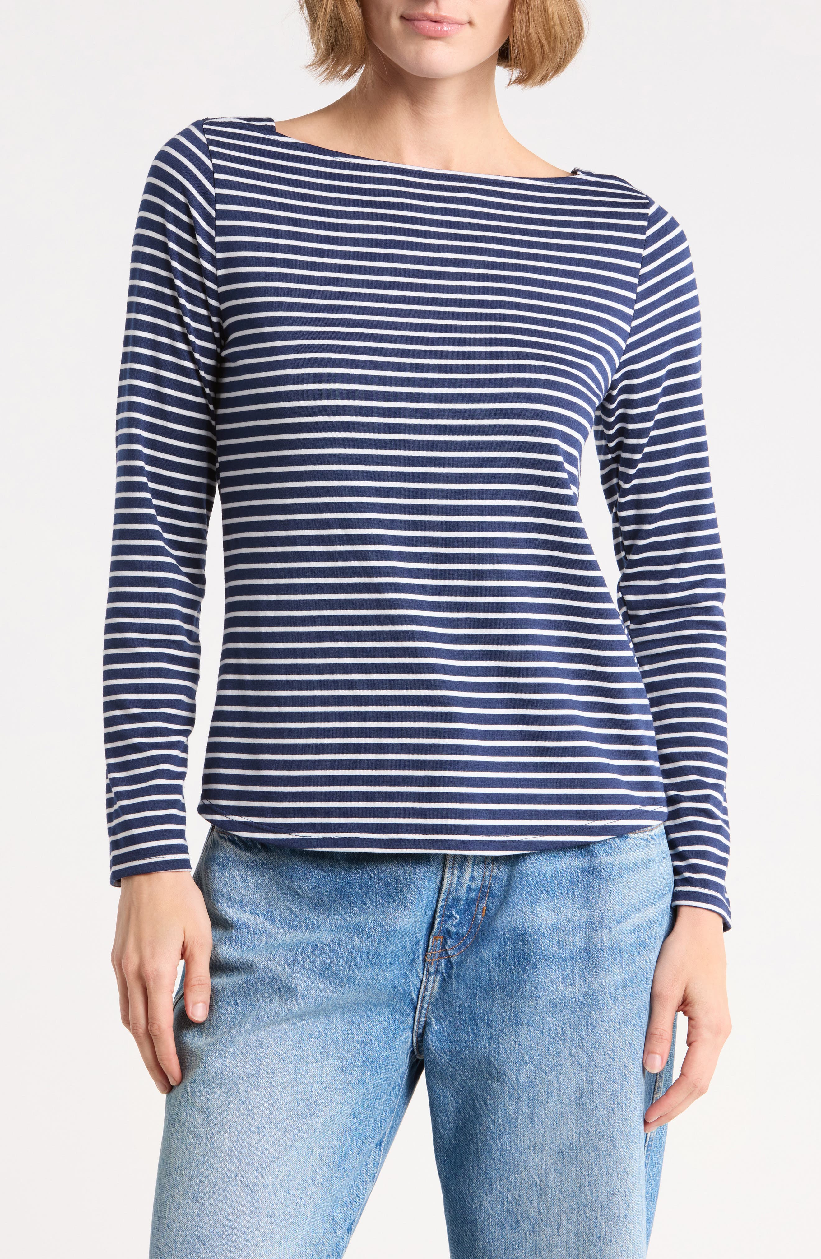 Striped Boat Neck Knit Top