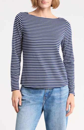 Striped Boat Neck Knit Top