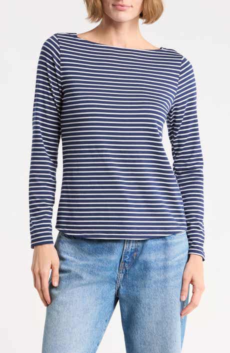 Striped Boat Neck Knit Top