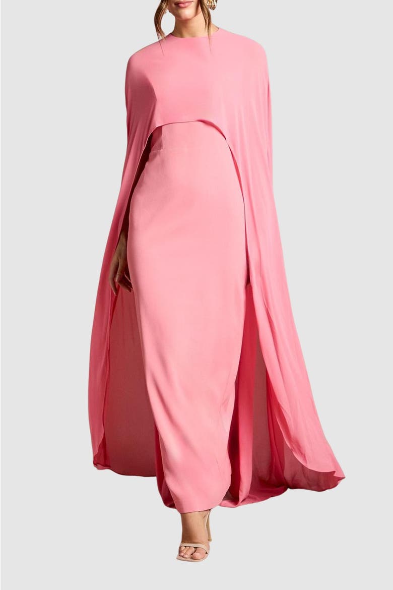 Cape Sleeve Maxi Dress, Alternate, color, Rose
