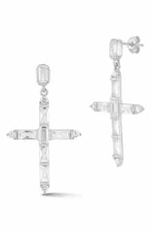 SPHERA MILANO Sterling Silver & CZ Cross Dangle Earrings