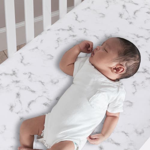 Lambs & Ivy Signature Marble Organic Cotton Fitted Crib Sheet In Gray