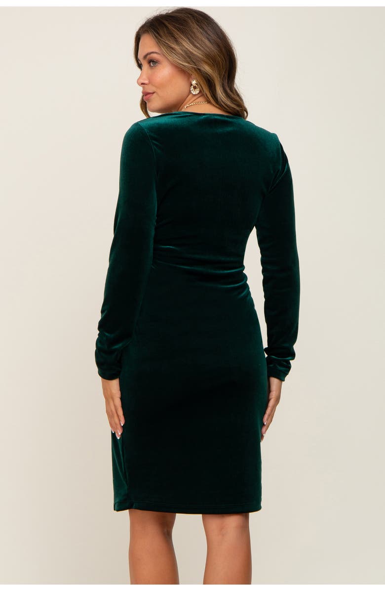 PinkBlush Velvet Long Sleeve Side Slit Dress, Alternate, color, Forest Green