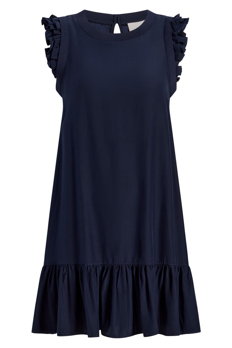 Nila Ruffle Hem Silk Dress, Alternate, color, NAVY