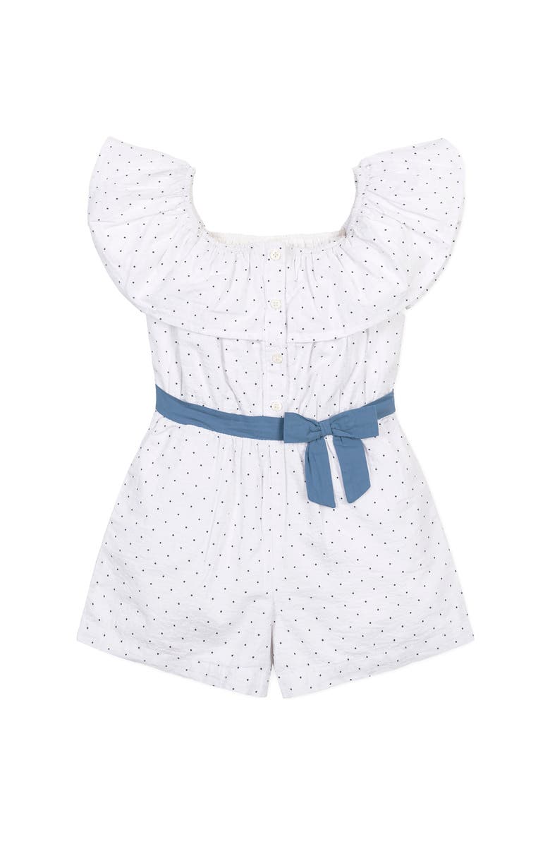 Hope & Henry Kids' Organic Ruffle Collar Button Front Seersucker Romper, Main, color, Delft Dot Seersucker
