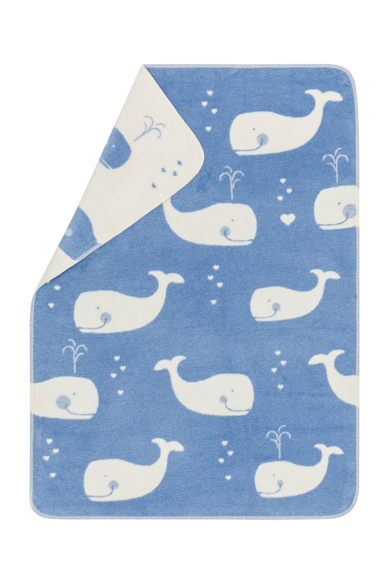 Maja Organic Whales Allover Baby Blanket, Main, color, Blue