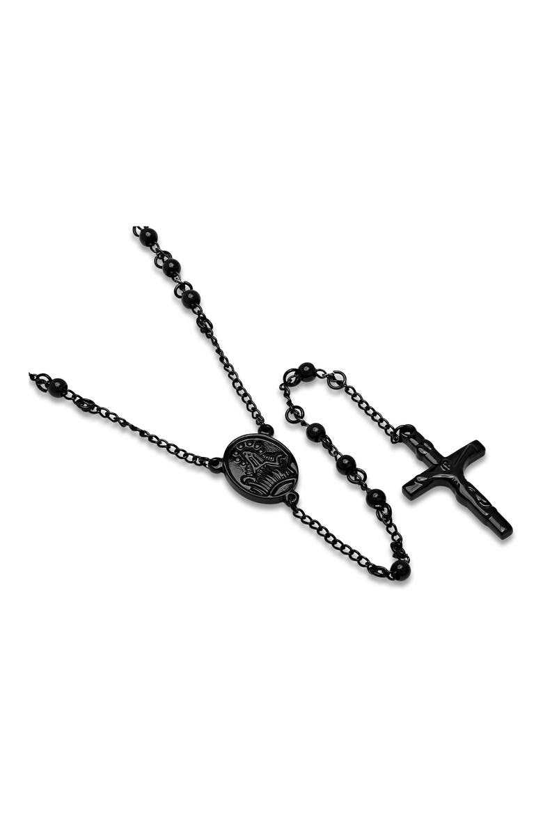 Black Stainless Steel Rosary Necklace, Alternate, color, BLACK IP